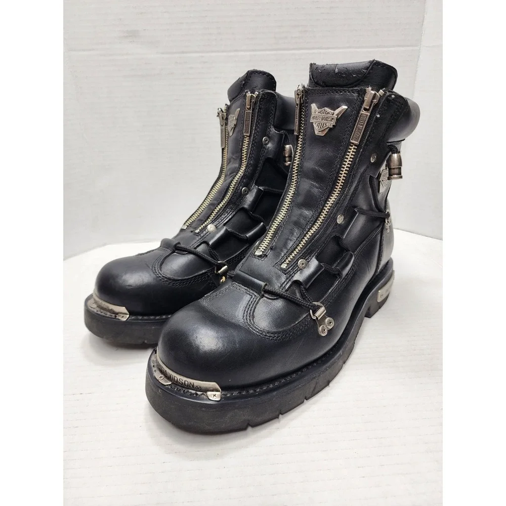 HARLEY DAVIDSON Mens 11 Leather BRAKE LIGHT Riding Boots Biker Moto D91680 BLACK